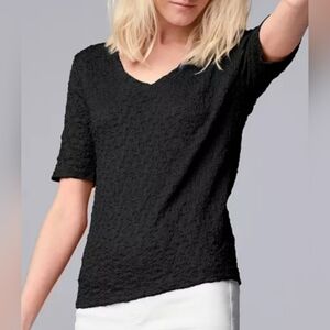 Simply Vera Vera Wang Black Textured Short Sleeve Top Casual V-Neck XXL